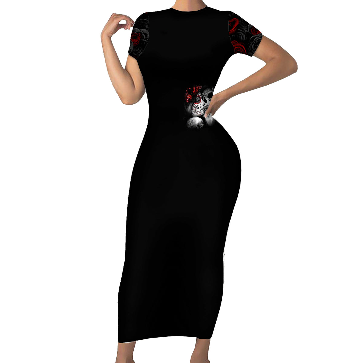 Love Skull Short Sleeve Bodycon Dress Once Upon A Time I Love You Forever And Always - Wonder Print Shop
