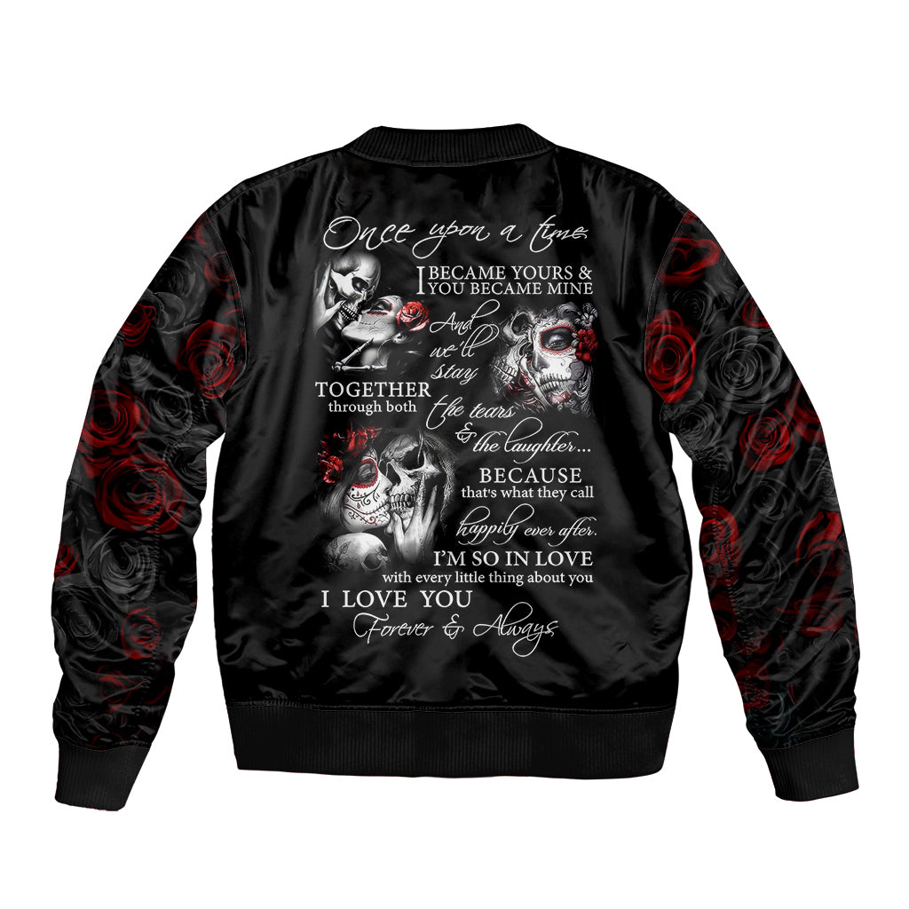 Love Skull Sleeve Zip Bomber Jacket Once Upon A Time I Love You Forever And Always - Wonder Print Shop