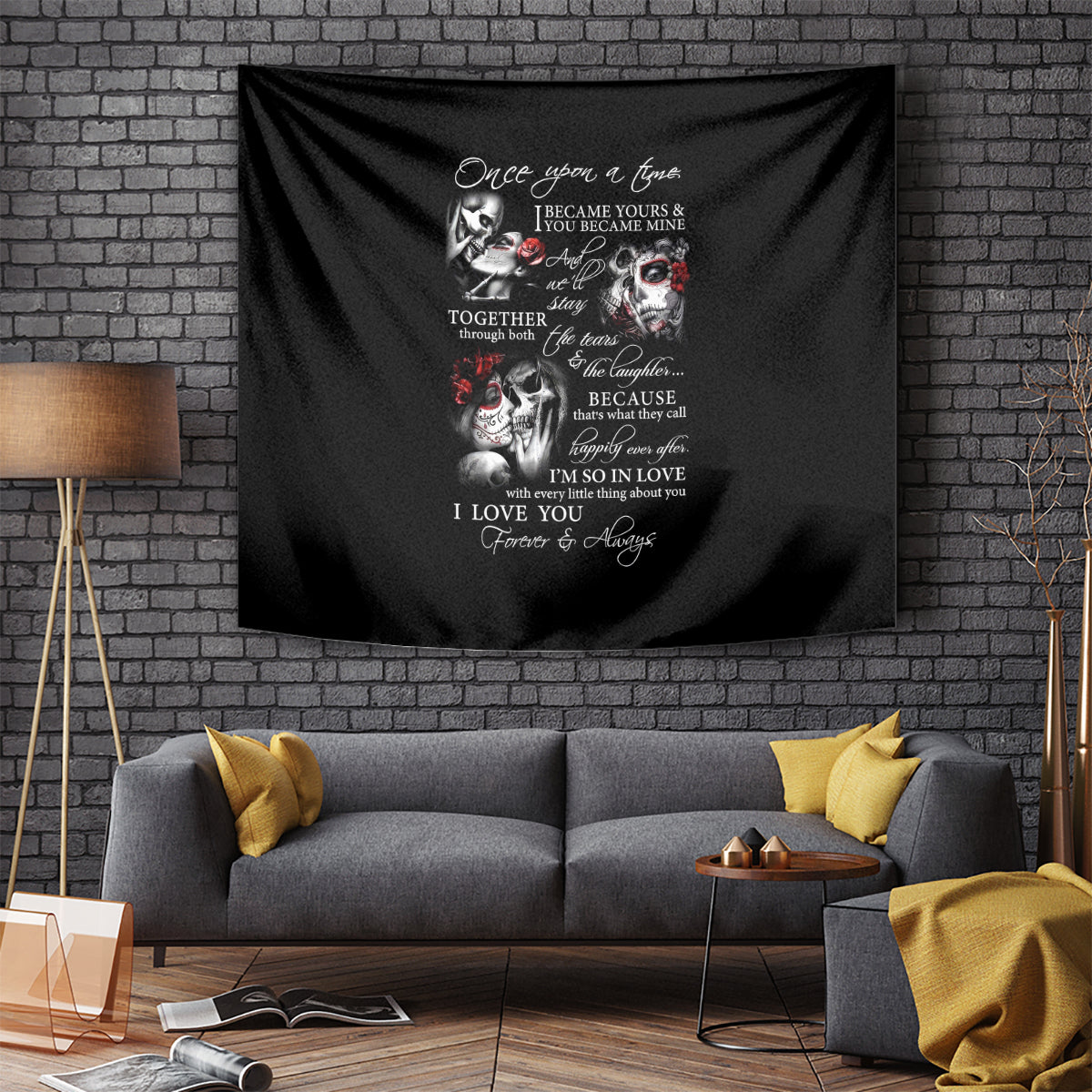 Love Skull Tapestry Once Upon A Time I Love You Forever And Always - Wonder Print Shop