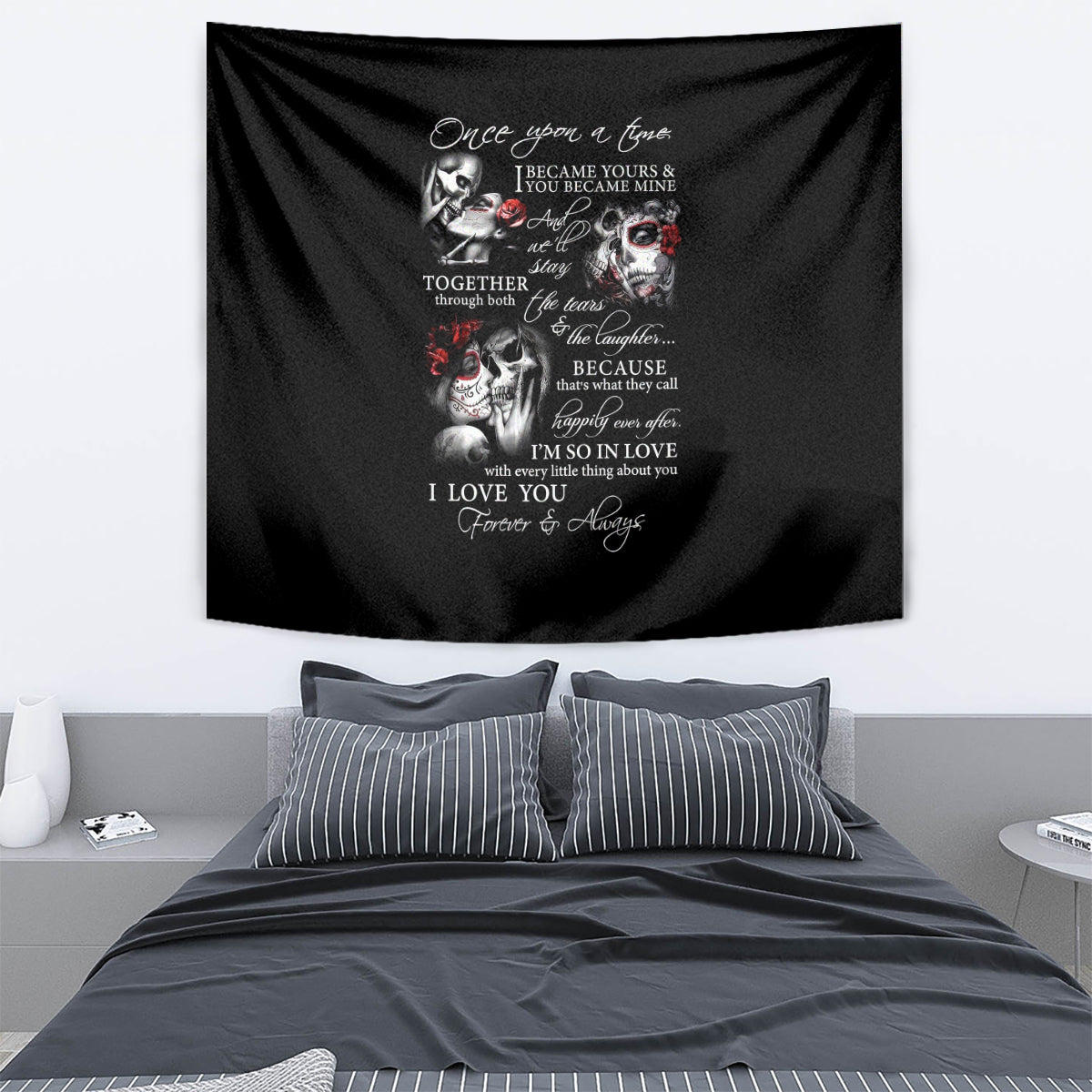 Love Skull Tapestry Once Upon A Time I Love You Forever And Always - Wonder Print Shop