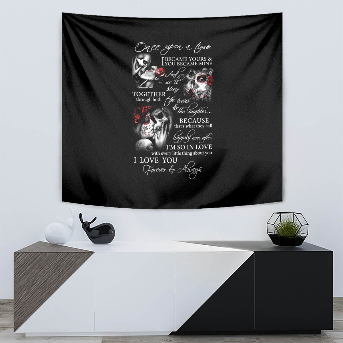 Love Skull Tapestry Once Upon A Time I Love You Forever And Always - Wonder Print Shop