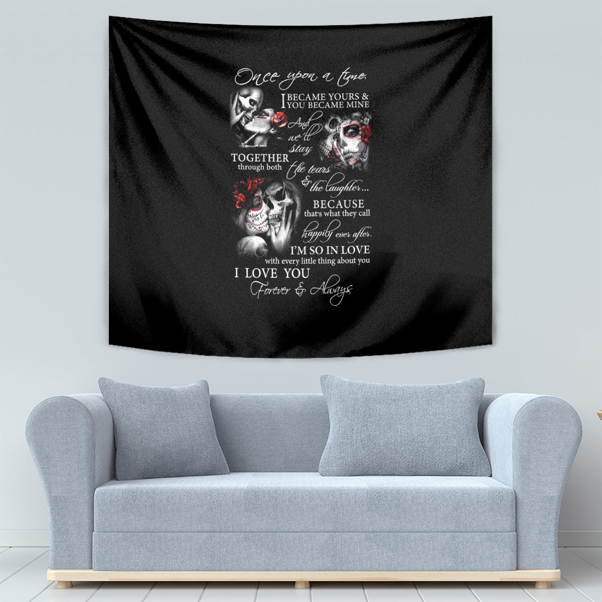 Love Skull Tapestry Once Upon A Time I Love You Forever And Always - Wonder Print Shop