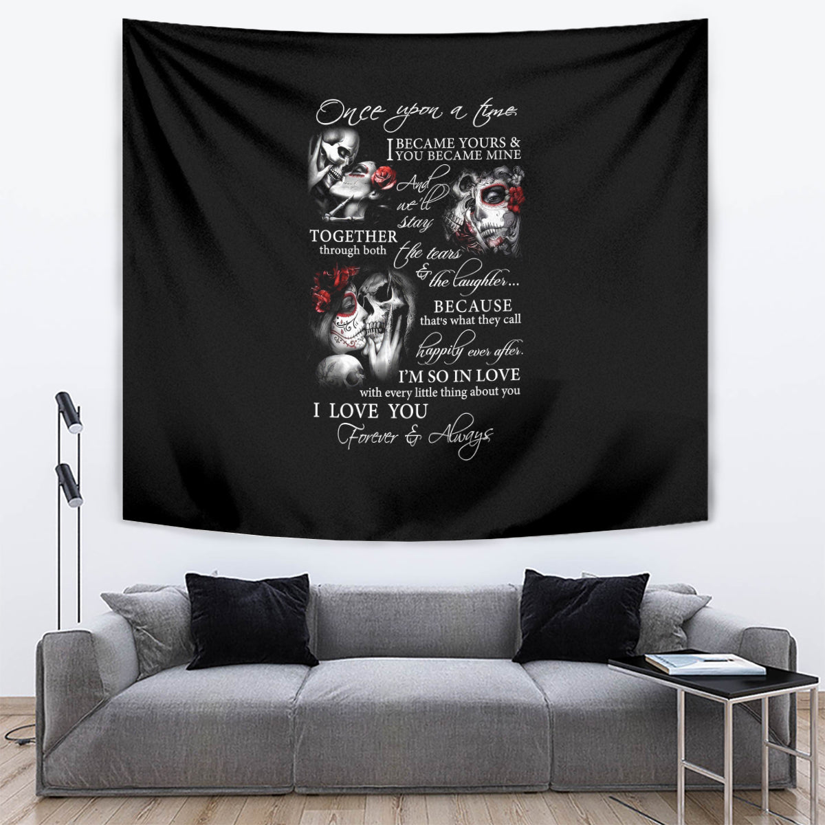Love Skull Tapestry Once Upon A Time I Love You Forever And Always - Wonder Print Shop
