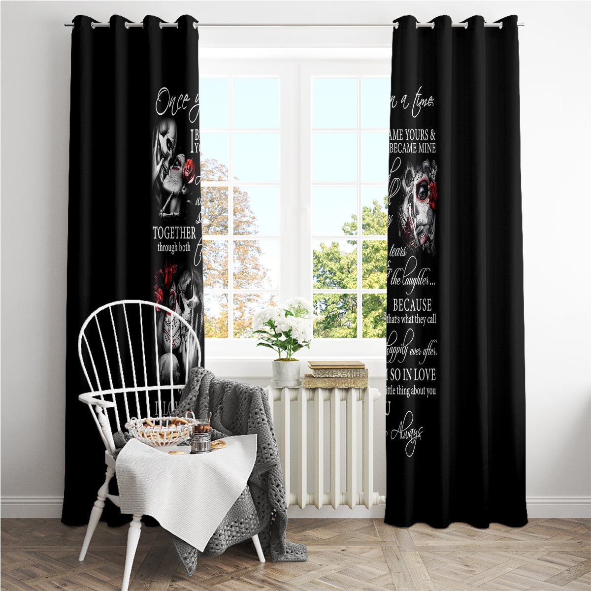 Love Skull Window Curtain Once Upon A Time I Love You Forever And Always - Wonder Print Shop