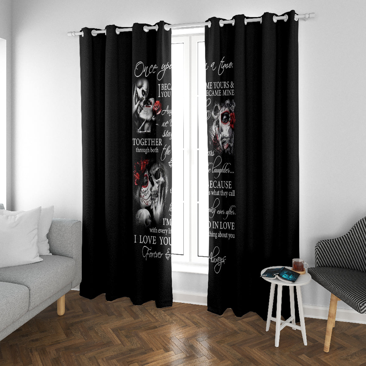 Love Skull Window Curtain Once Upon A Time I Love You Forever And Always - Wonder Print Shop