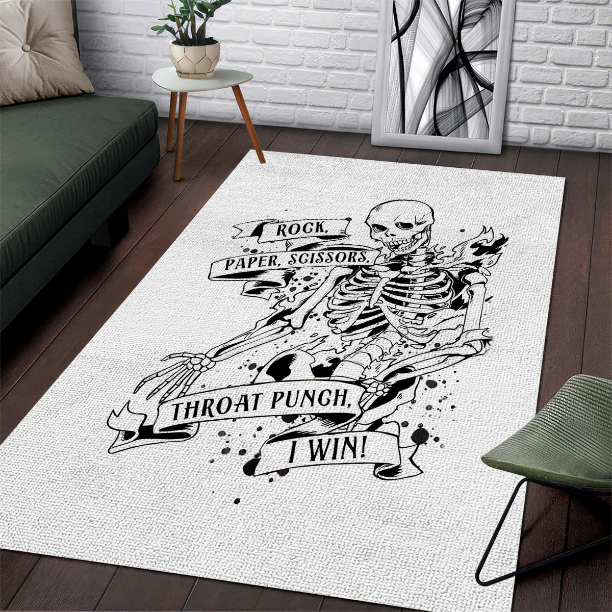 Art Skull Area Rug Rock Paper Scissors Throat Punch I Win - Wonder Print Shop