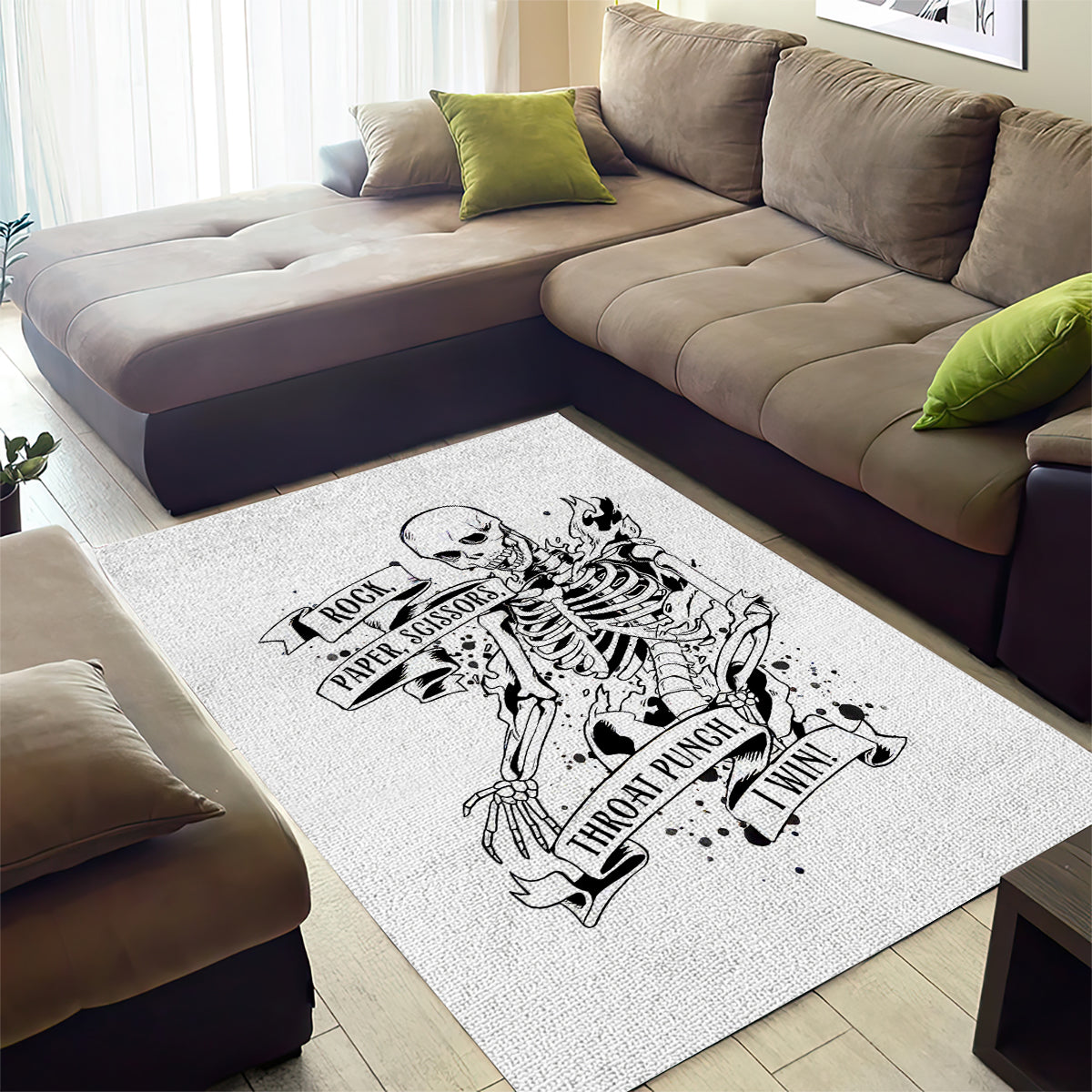 Art Skull Area Rug Rock Paper Scissors Throat Punch I Win - Wonder Print Shop