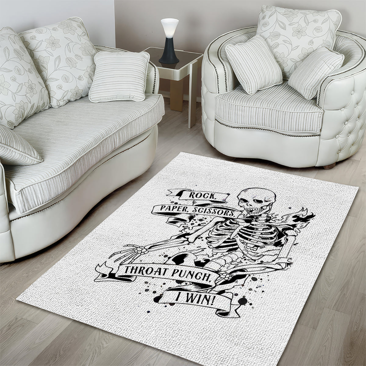 Art Skull Area Rug Rock Paper Scissors Throat Punch I Win - Wonder Print Shop
