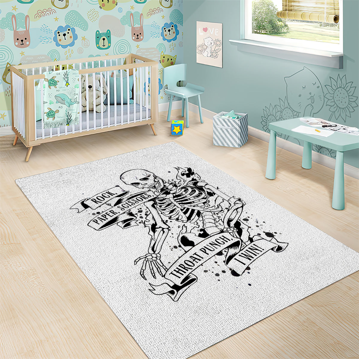 Art Skull Area Rug Rock Paper Scissors Throat Punch I Win - Wonder Print Shop