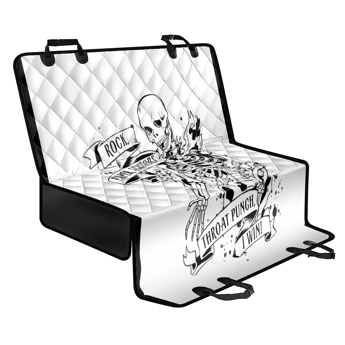 Art Skull Back Car Seat Cover Rock Paper Scissors Throat Punch I Win - Wonder Print Shop