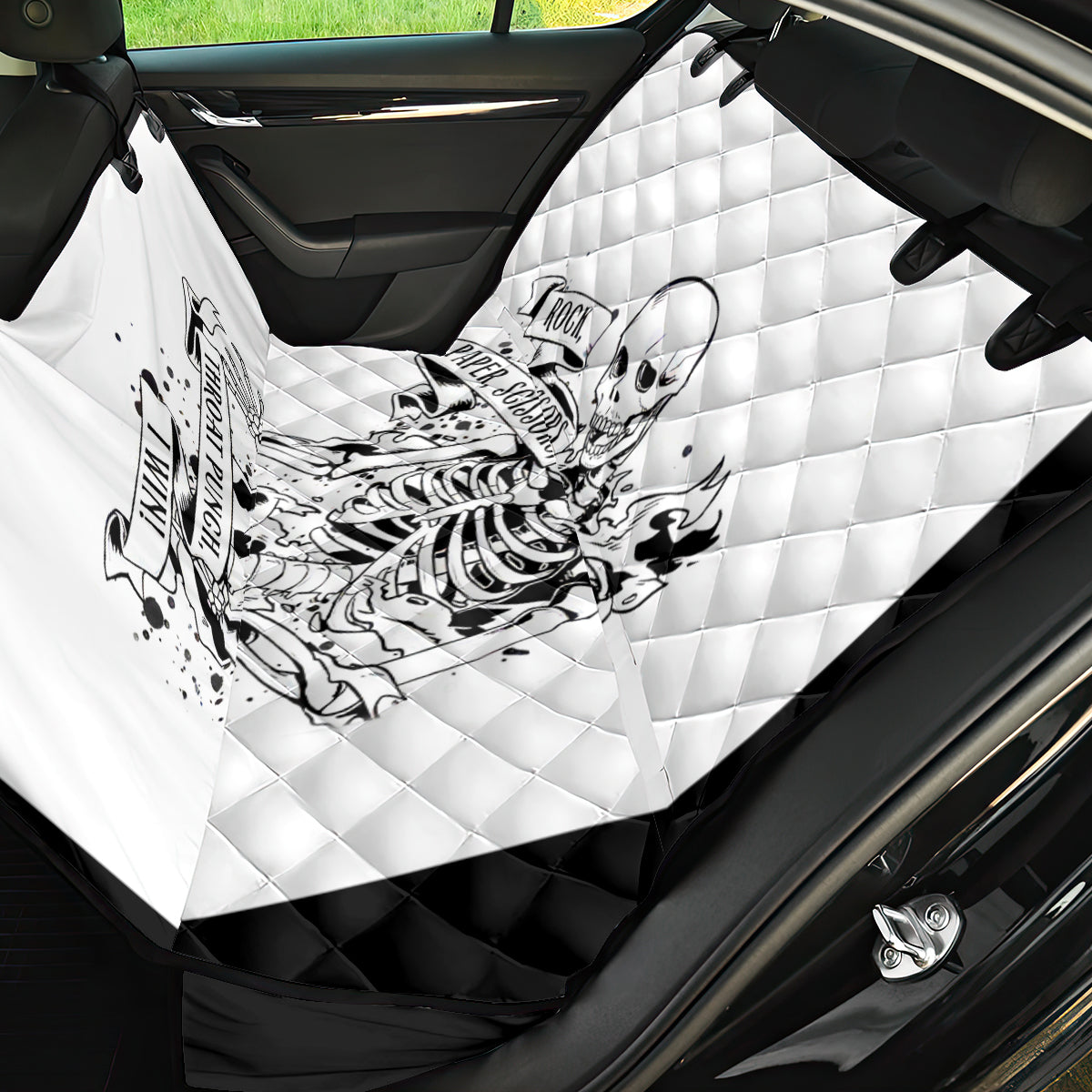 Art Skull Back Car Seat Cover Rock Paper Scissors Throat Punch I Win - Wonder Print Shop