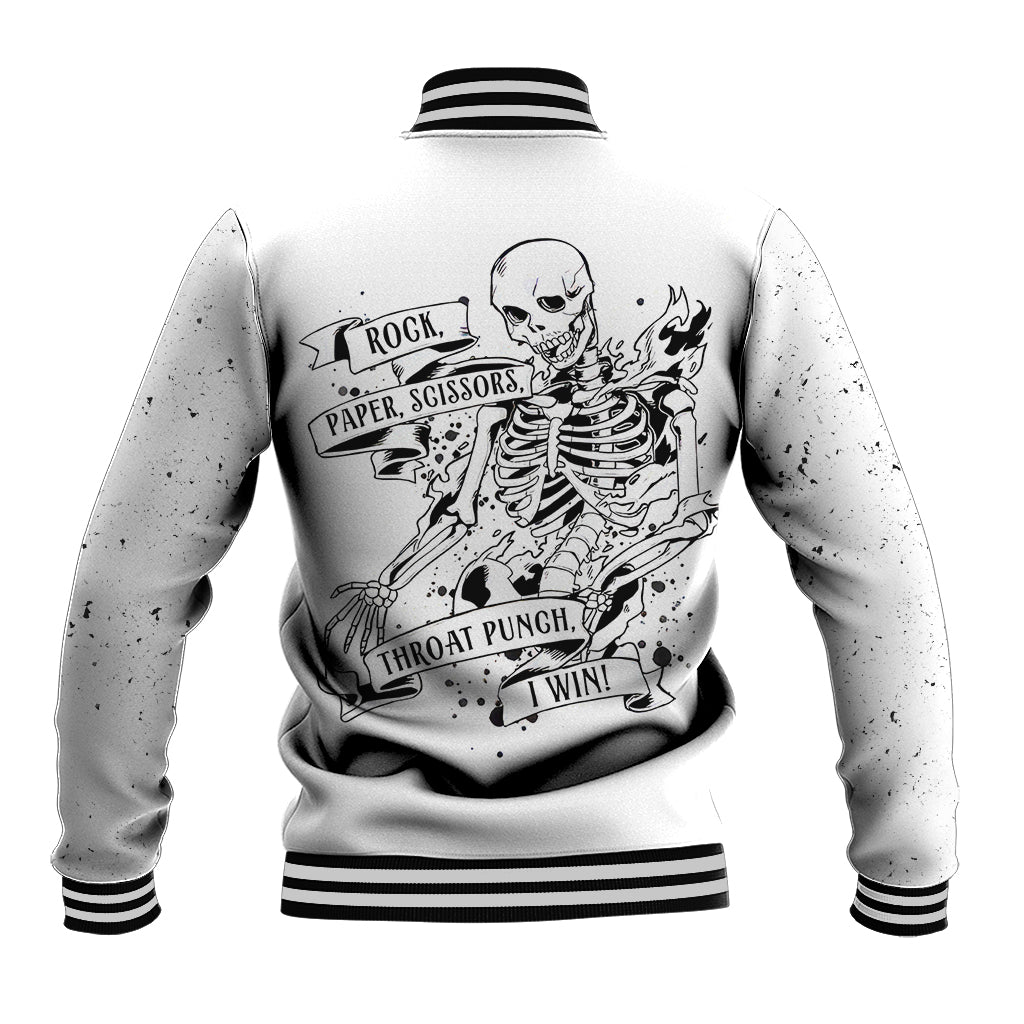 Art Skull Baseball Jacket Rock Paper Scissors Throat Punch I Win - Wonder Print Shop