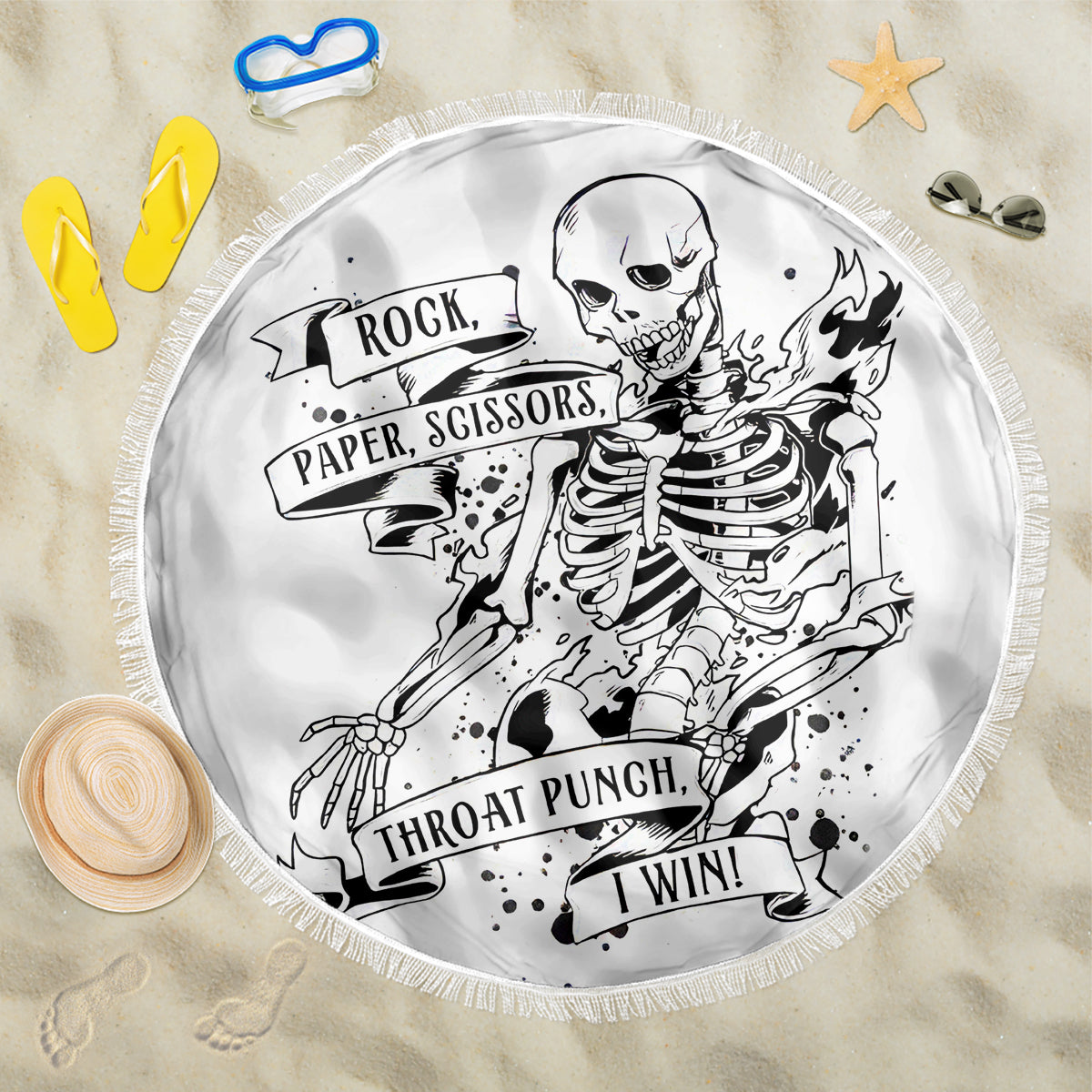Art Skull Beach Blanket Rock Paper Scissors Throat Punch I Win - Wonder Print Shop