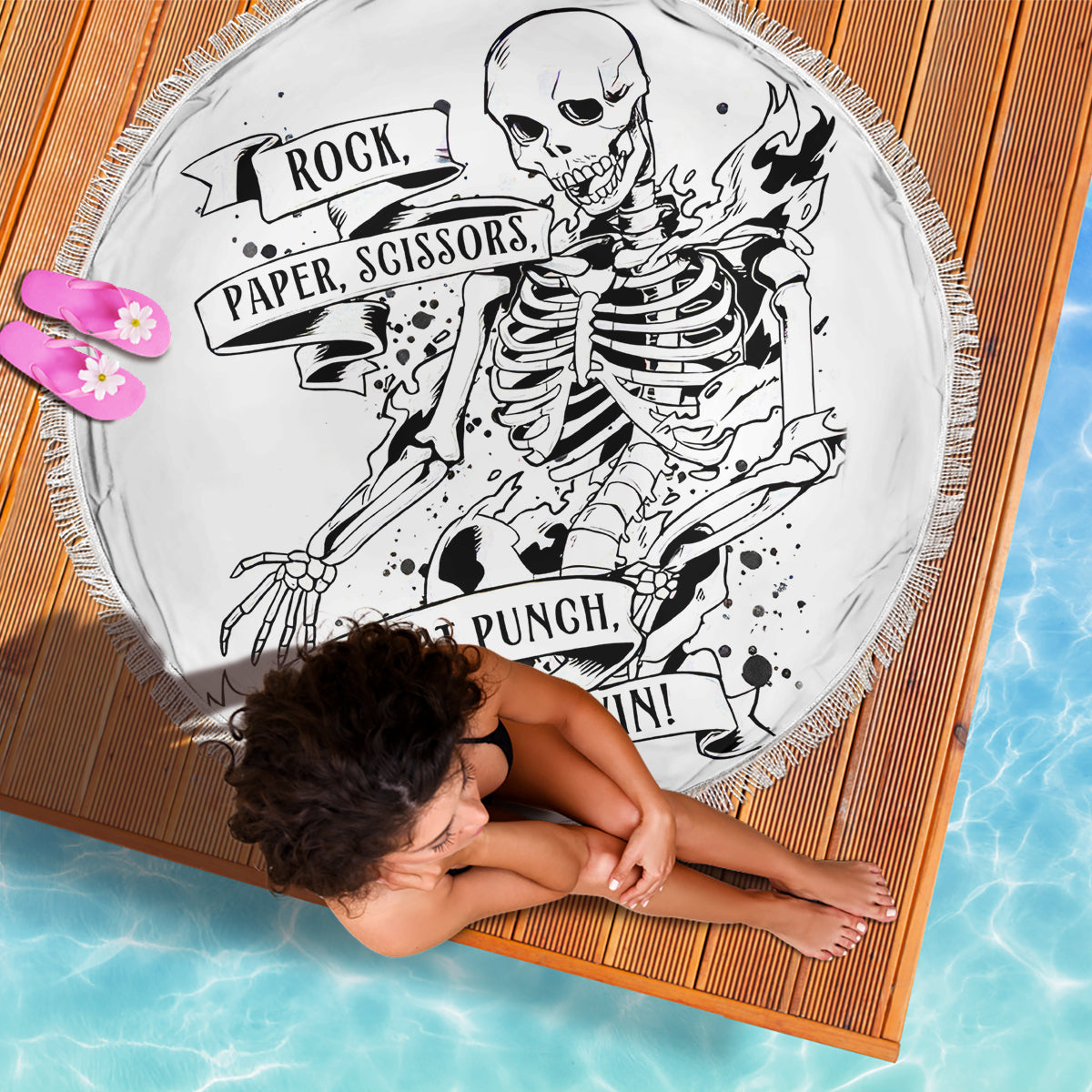 Art Skull Beach Blanket Rock Paper Scissors Throat Punch I Win - Wonder Print Shop
