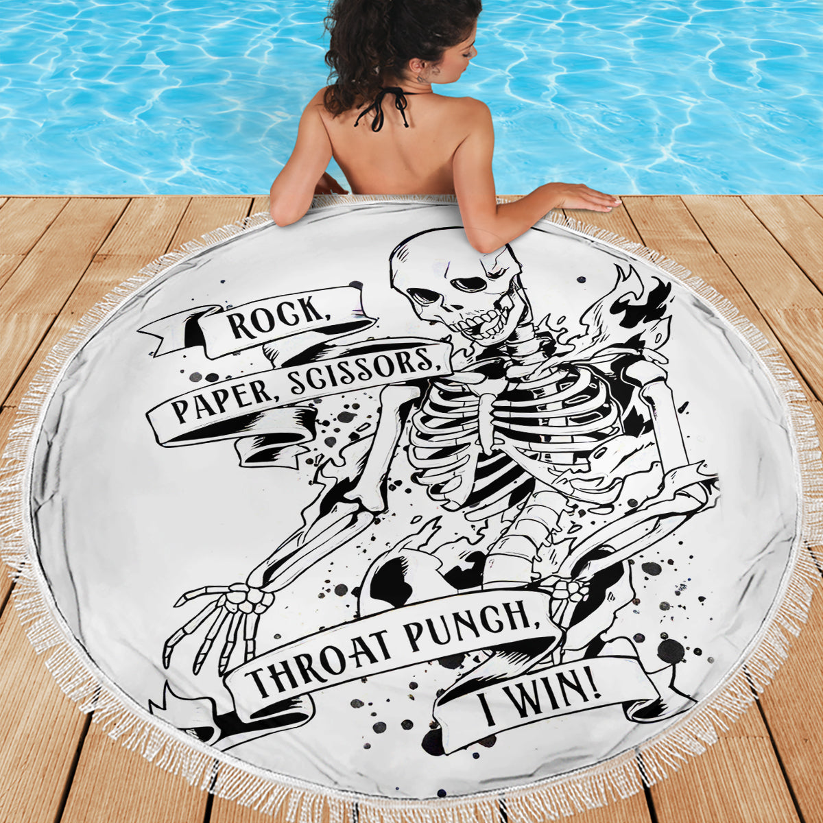Art Skull Beach Blanket Rock Paper Scissors Throat Punch I Win - Wonder Print Shop
