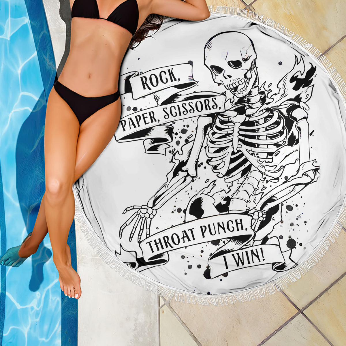 Art Skull Beach Blanket Rock Paper Scissors Throat Punch I Win - Wonder Print Shop