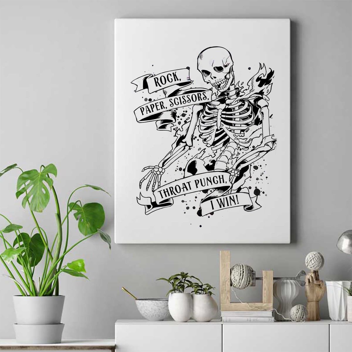 Art Skull Canvas Wall Art Rock Paper Scissors Throat Punch I Win - Wonder Print Shop