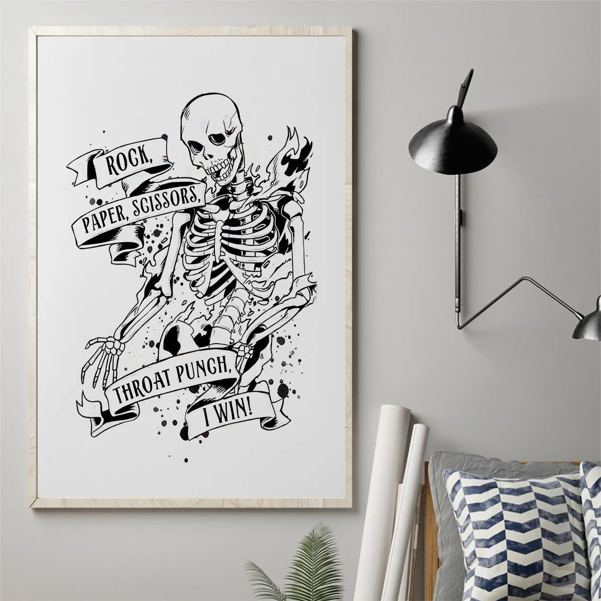 Art Skull Canvas Wall Art Rock Paper Scissors Throat Punch I Win - Wonder Print Shop