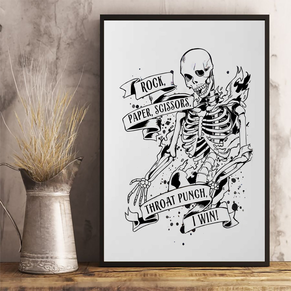 Art Skull Canvas Wall Art Rock Paper Scissors Throat Punch I Win - Wonder Print Shop