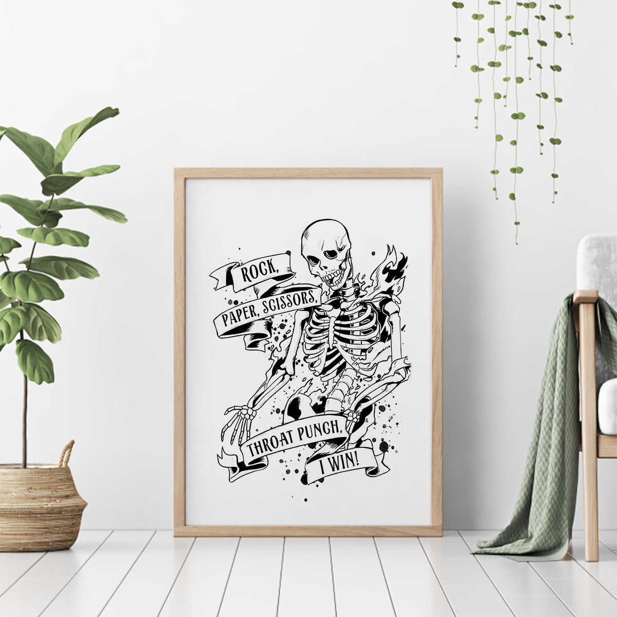 Art Skull Canvas Wall Art Rock Paper Scissors Throat Punch I Win - Wonder Print Shop