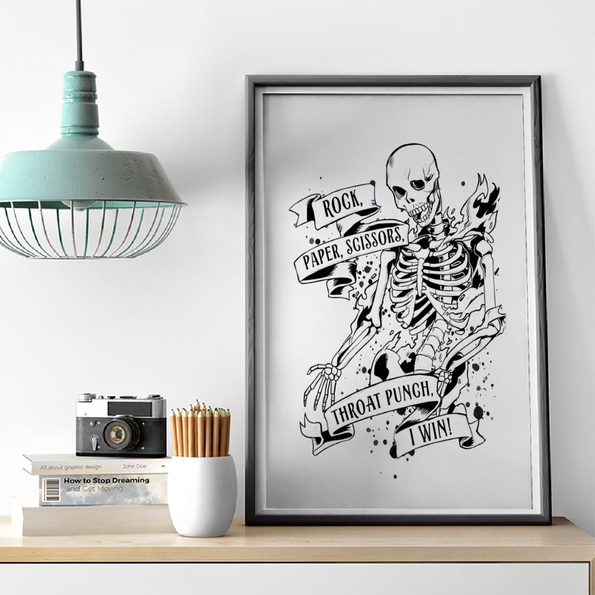 Art Skull Canvas Wall Art Rock Paper Scissors Throat Punch I Win - Wonder Print Shop