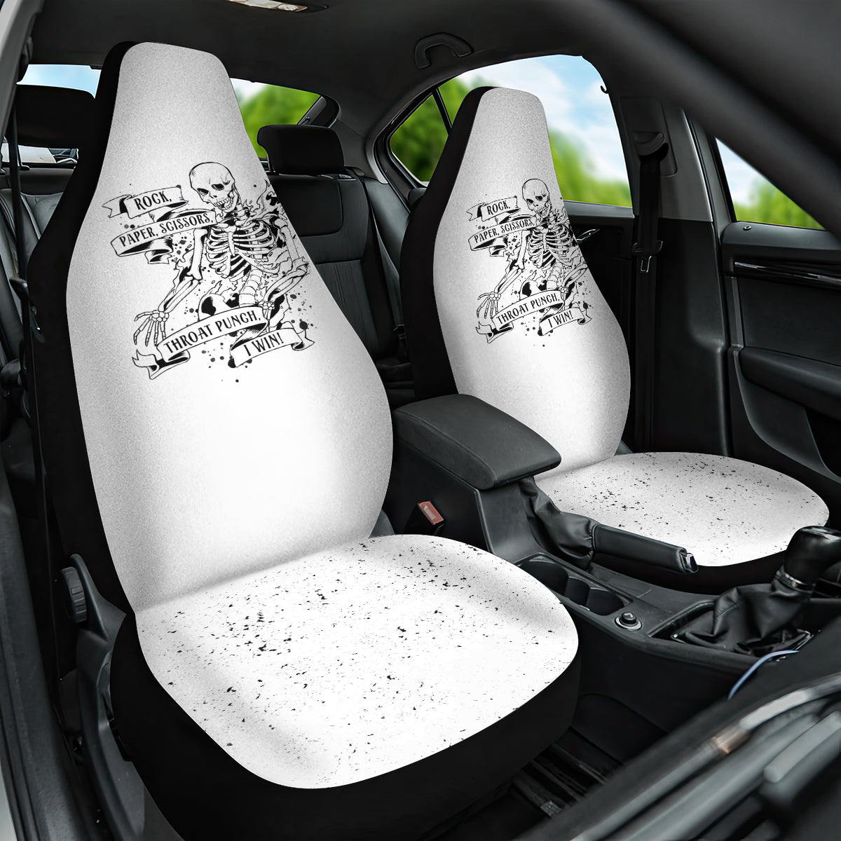 Art Skull Car Seat Cover Rock Paper Scissors Throat Punch I Win - Wonder Print Shop