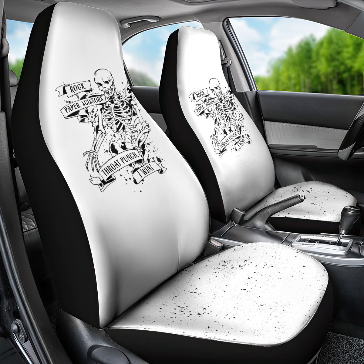 Art Skull Car Seat Cover Rock Paper Scissors Throat Punch I Win - Wonder Print Shop