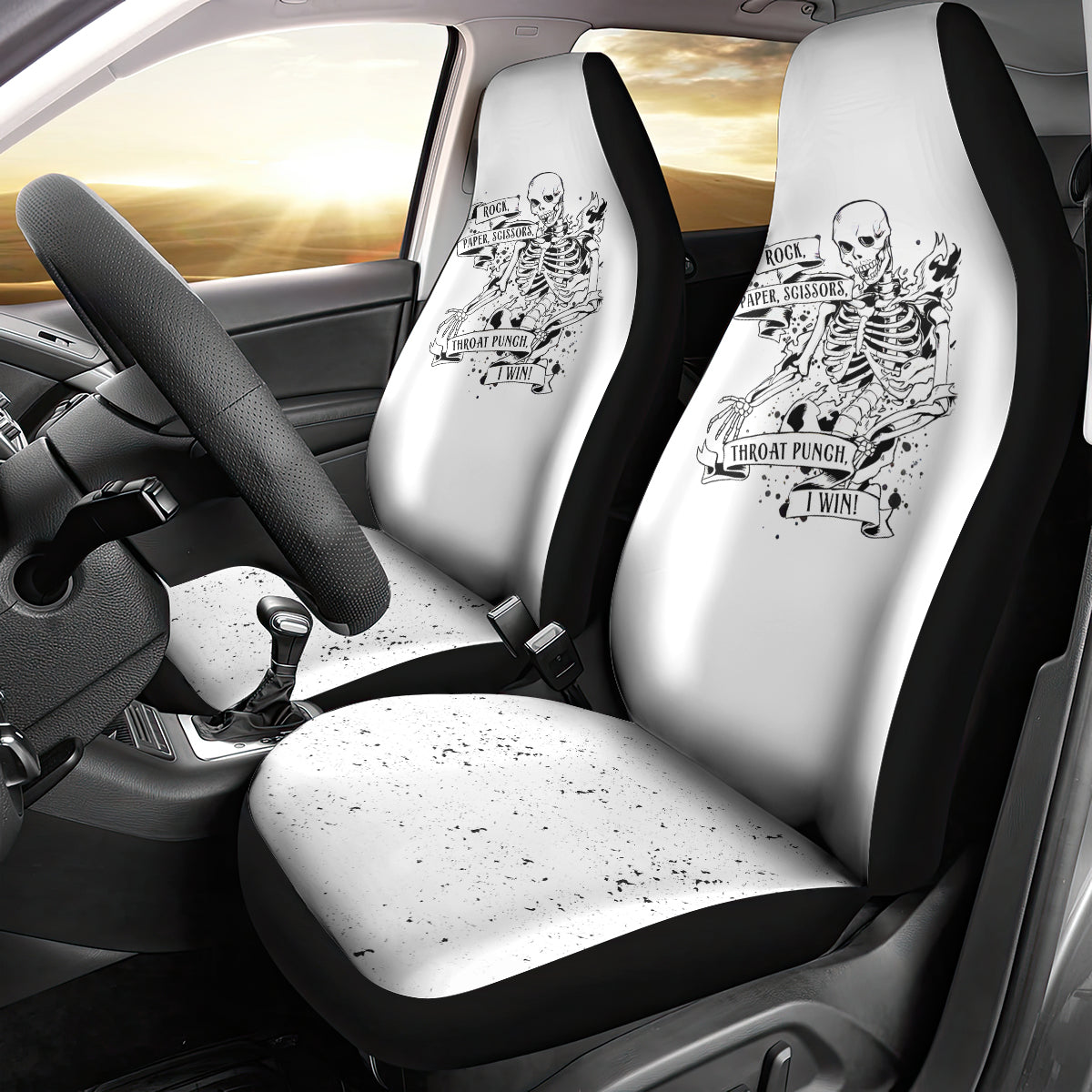 Art Skull Car Seat Cover Rock Paper Scissors Throat Punch I Win - Wonder Print Shop