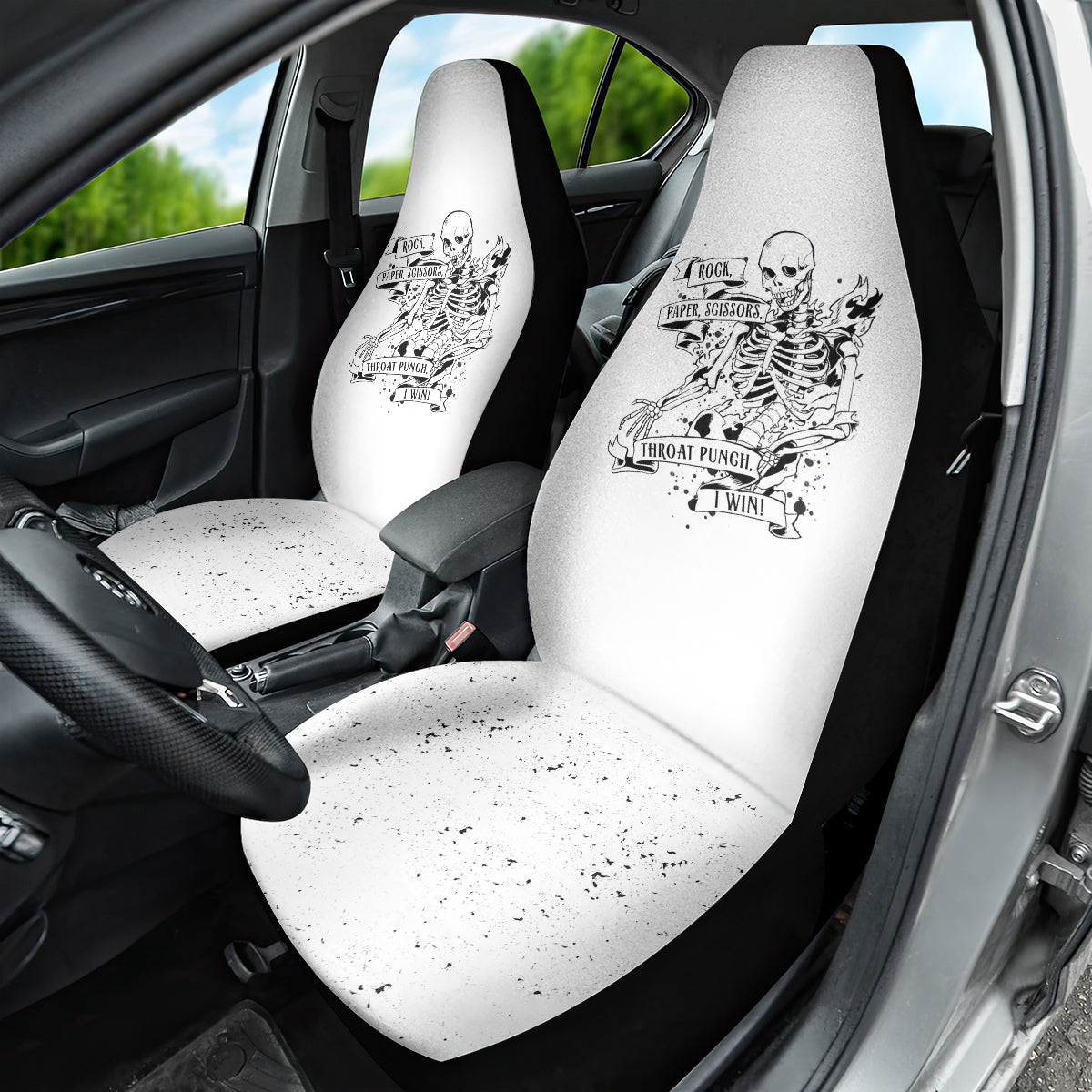 Art Skull Car Seat Cover Rock Paper Scissors Throat Punch I Win - Wonder Print Shop