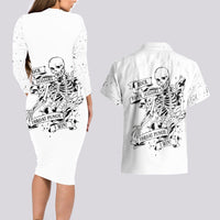 Art Skull Couples Matching Long Sleeve Bodycon Dress and Hawaiian Shirt Rock Paper Scissors Throat Punch I Win - Wonder Print Shop