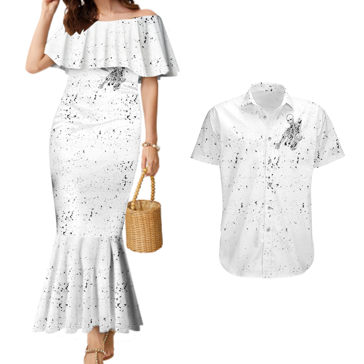 Art Skull Couples Matching Mermaid Dress and Hawaiian Shirt Rock Paper Scissors Throat Punch I Win - Wonder Print Shop