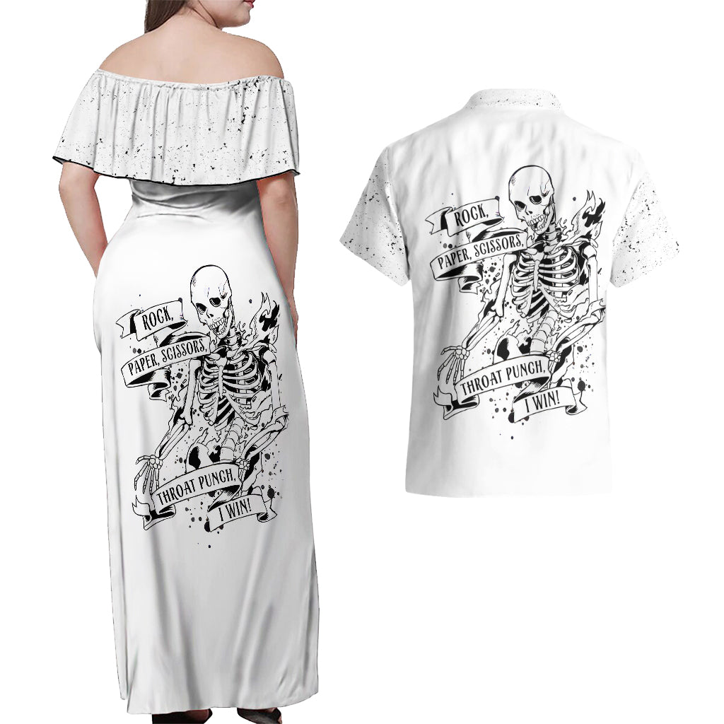 Art Skull Couples Matching Off Shoulder Maxi Dress and Hawaiian Shirt Rock Paper Scissors Throat Punch I Win - Wonder Print Shop