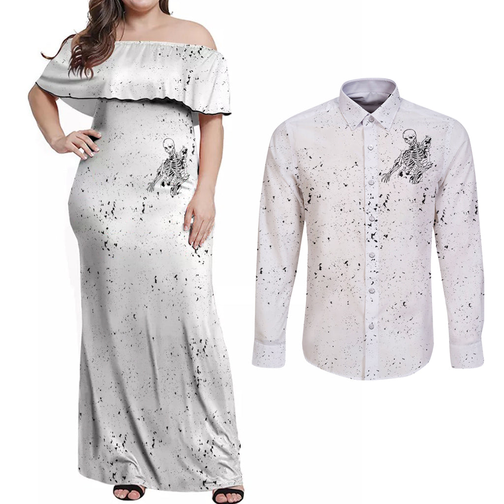 Art Skull Couples Matching Off Shoulder Maxi Dress and Long Sleeve Button Shirts Rock Paper Scissors Throat Punch I Win - Wonder Print Shop