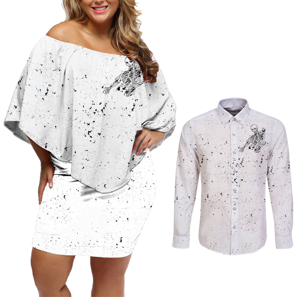 Art Skull Couples Matching Off Shoulder Short Dress and Long Sleeve Button Shirts Rock Paper Scissors Throat Punch I Win - Wonder Print Shop