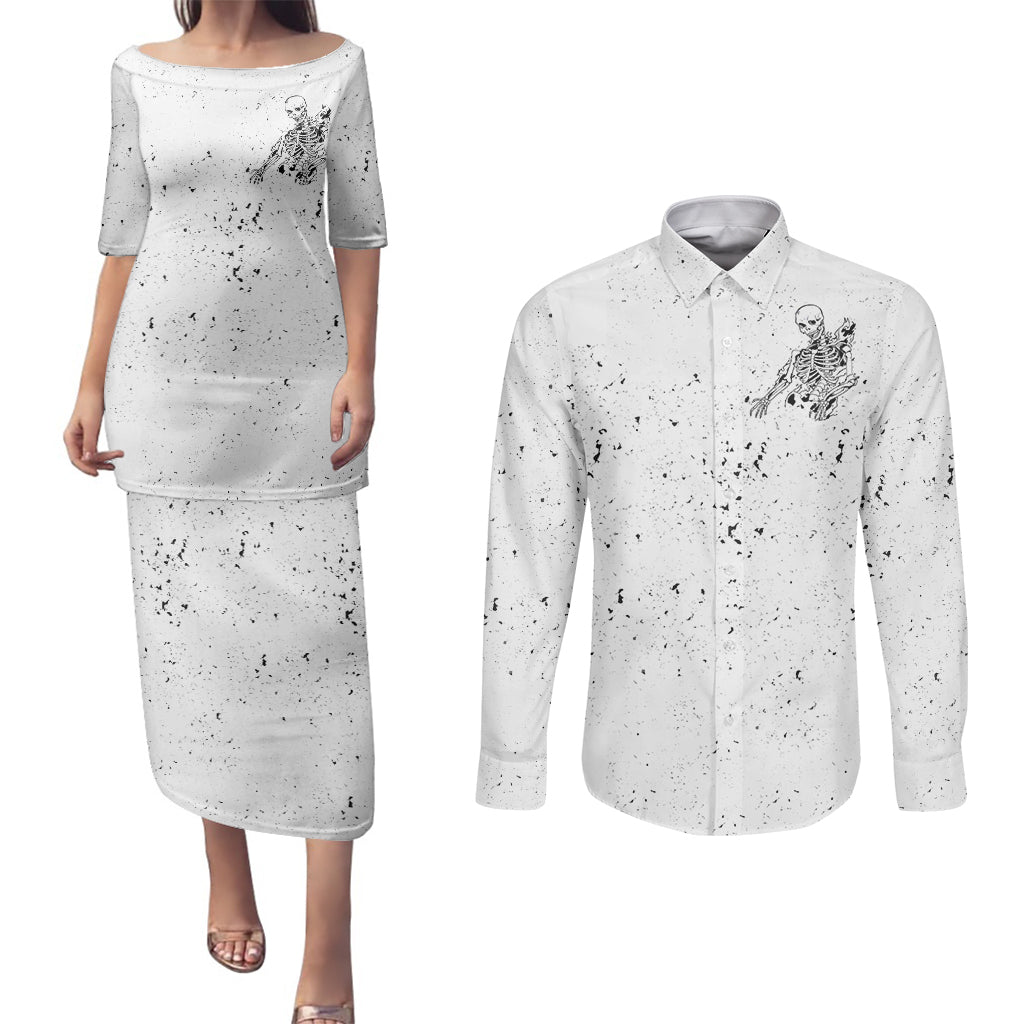 Art Skull Couples Matching Puletasi Dress and Long Sleeve Button Shirts Rock Paper Scissors Throat Punch I Win - Wonder Print Shop