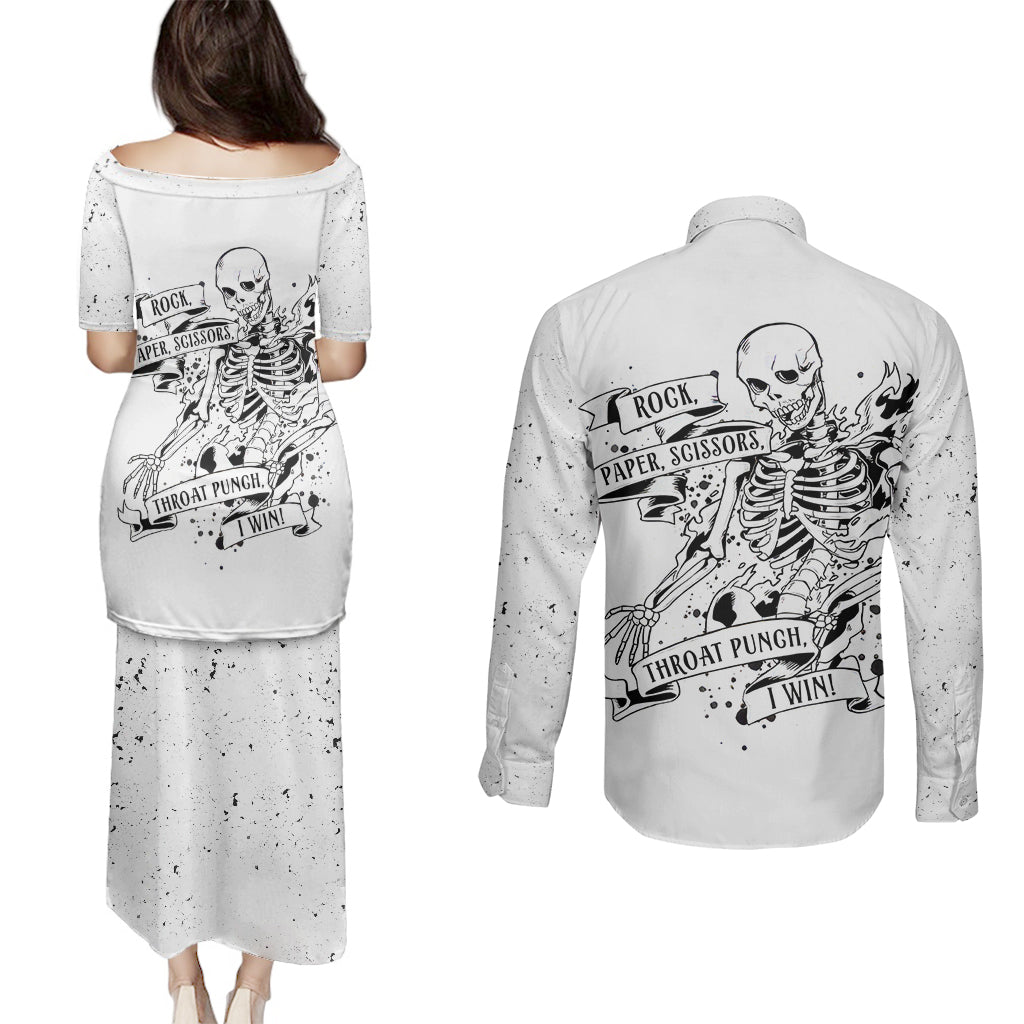 Art Skull Couples Matching Puletasi Dress and Long Sleeve Button Shirts Rock Paper Scissors Throat Punch I Win - Wonder Print Shop