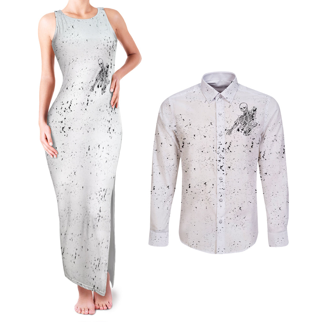 Art Skull Couples Matching Tank Maxi Dress and Long Sleeve Button Shirts Rock Paper Scissors Throat Punch I Win - Wonder Print Shop