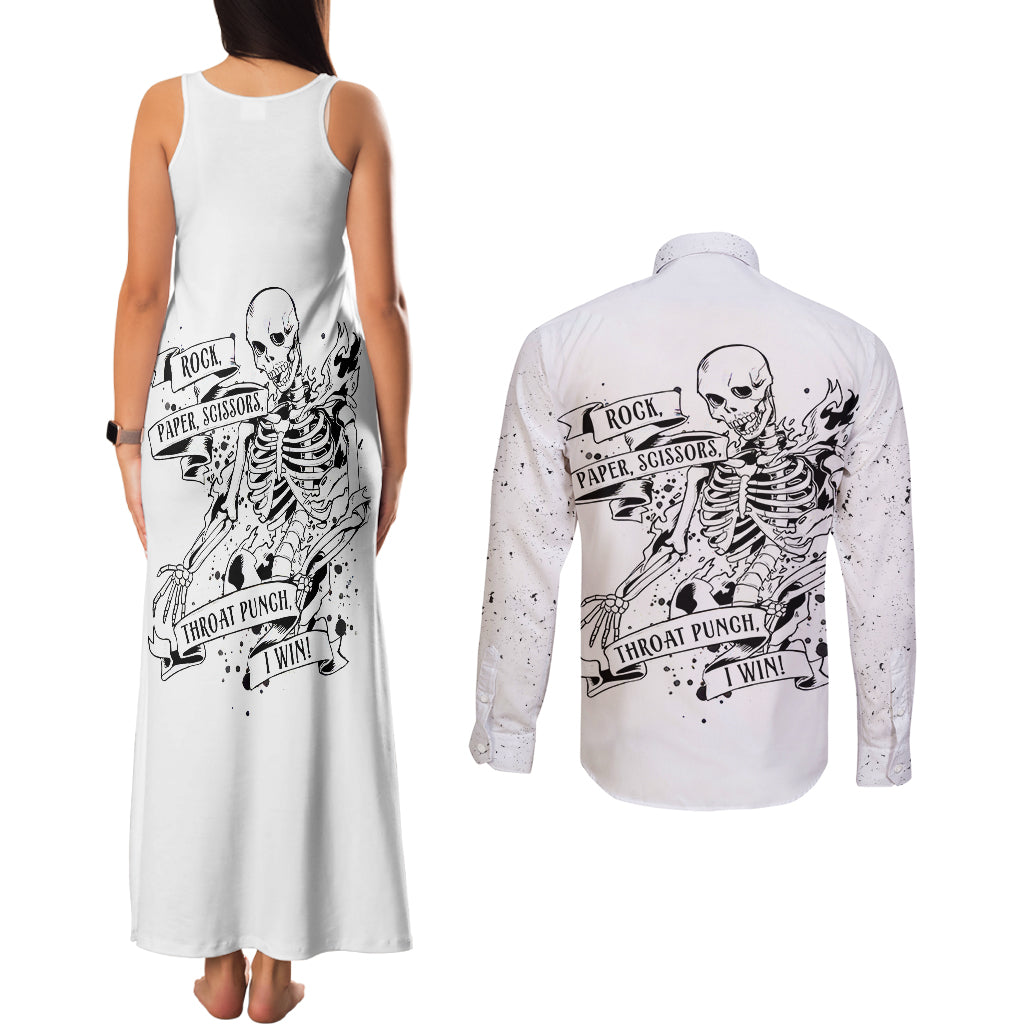 Art Skull Couples Matching Tank Maxi Dress and Long Sleeve Button Shirts Rock Paper Scissors Throat Punch I Win - Wonder Print Shop