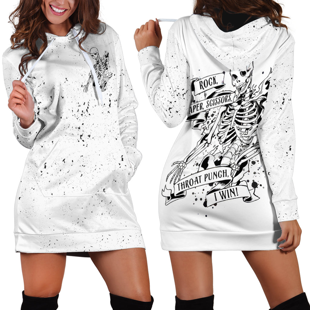 Art Skull Hoodie Dress Rock Paper Scissors Throat Punch I Win - Wonder Print Shop
