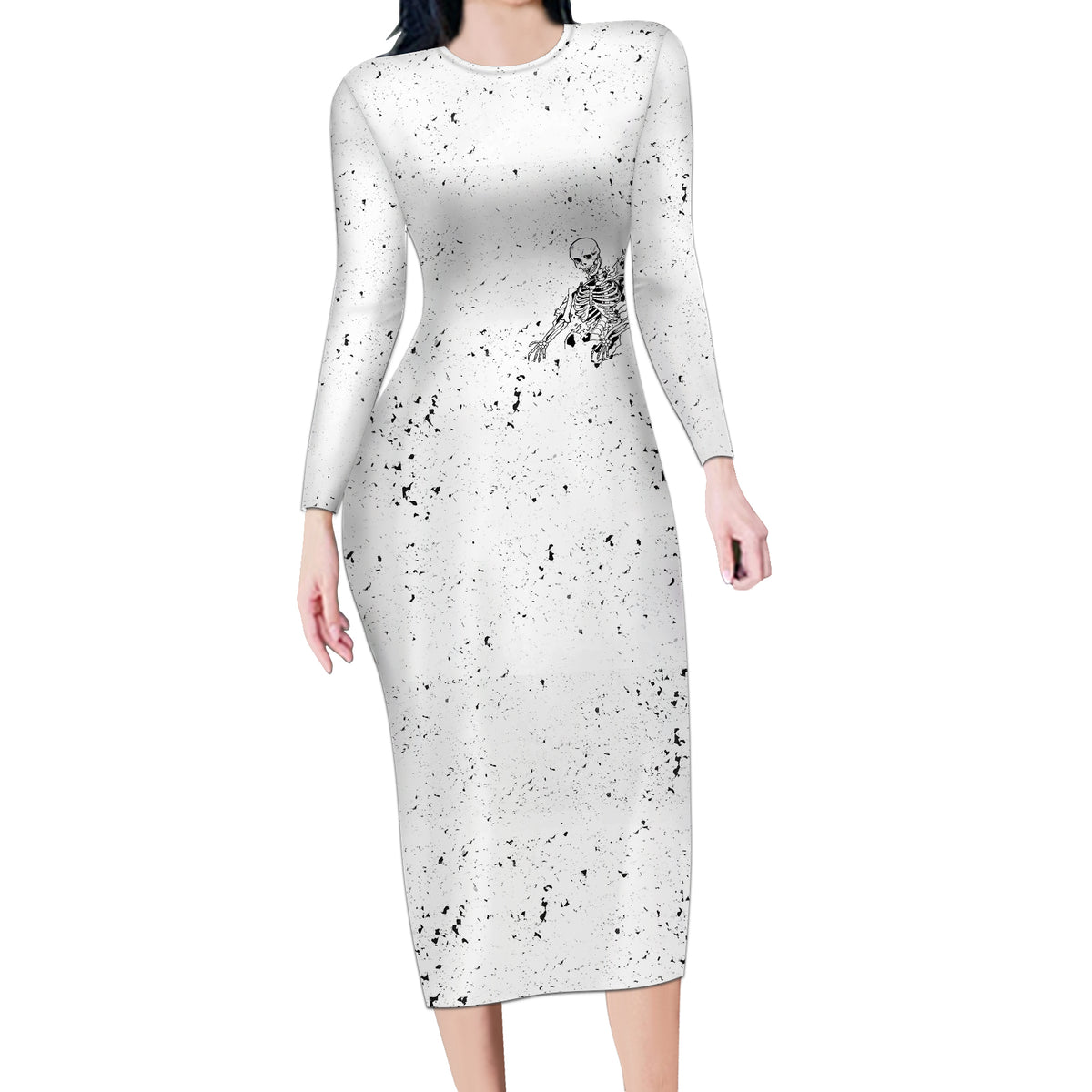 Art Skull Long Sleeve Bodycon Dress Rock Paper Scissors Throat Punch I Win - Wonder Print Shop