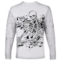 Art Skull Long Sleeve Shirt Rock Paper Scissors Throat Punch I Win - Wonder Print Shop