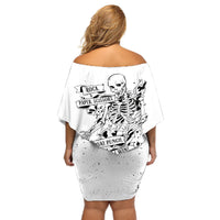 Art Skull Off Shoulder Short Dress Rock Paper Scissors Throat Punch I Win - Wonder Print Shop