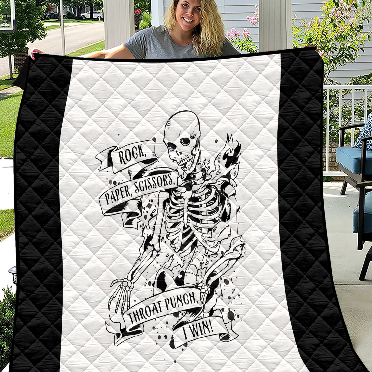 Art Skull Quilt Rock Paper Scissors Throat Punch I Win - Wonder Print Shop