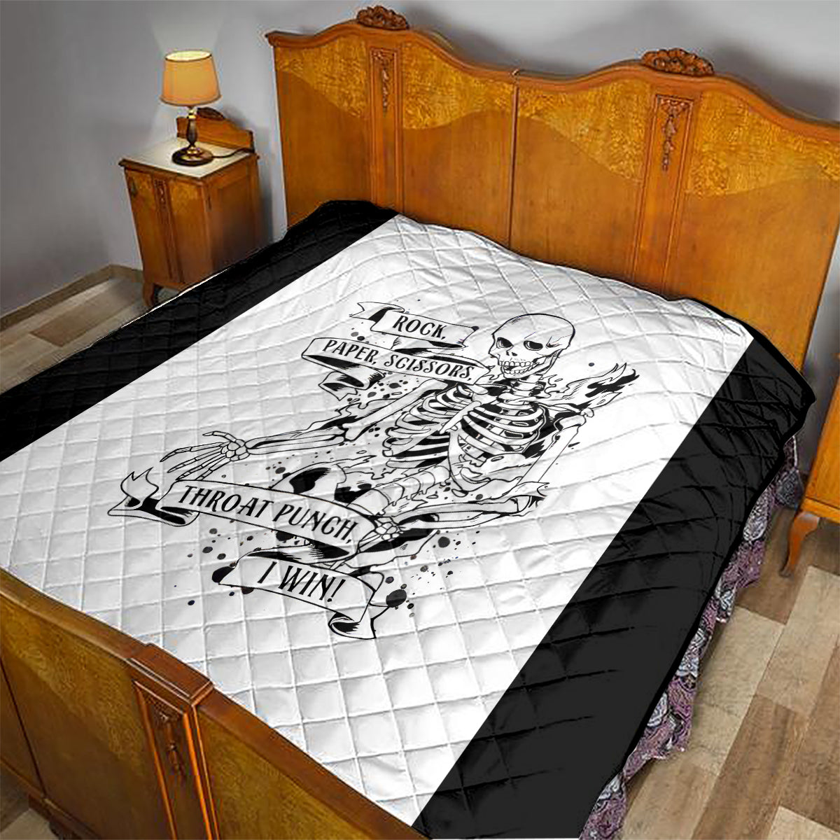 Art Skull Quilt Rock Paper Scissors Throat Punch I Win - Wonder Print Shop