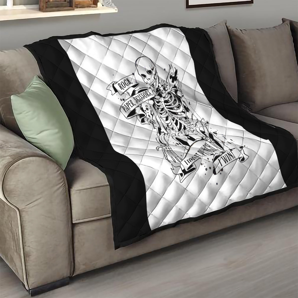 Art Skull Quilt Rock Paper Scissors Throat Punch I Win - Wonder Print Shop