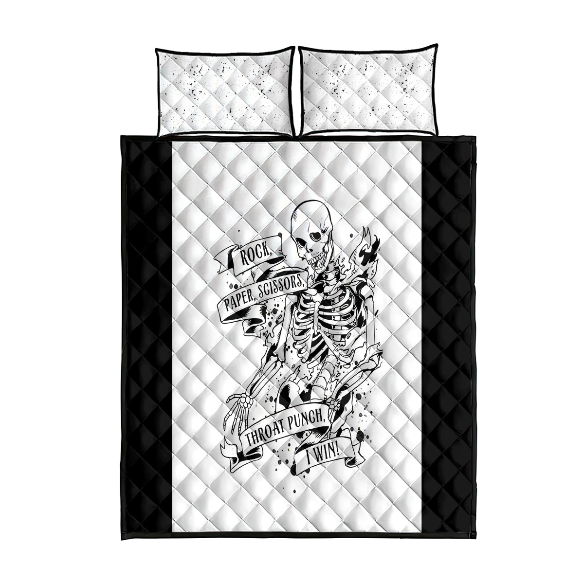 Art Skull Quilt Bed Set Rock Paper Scissors Throat Punch I Win - Wonder Print Shop