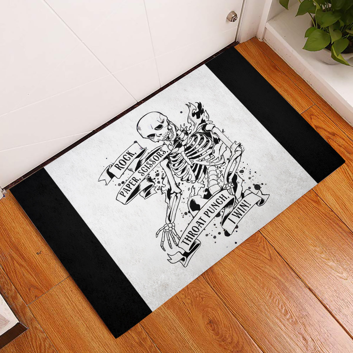Art Skull Rubber Doormat Rock Paper Scissors Throat Punch I Win - Wonder Print Shop