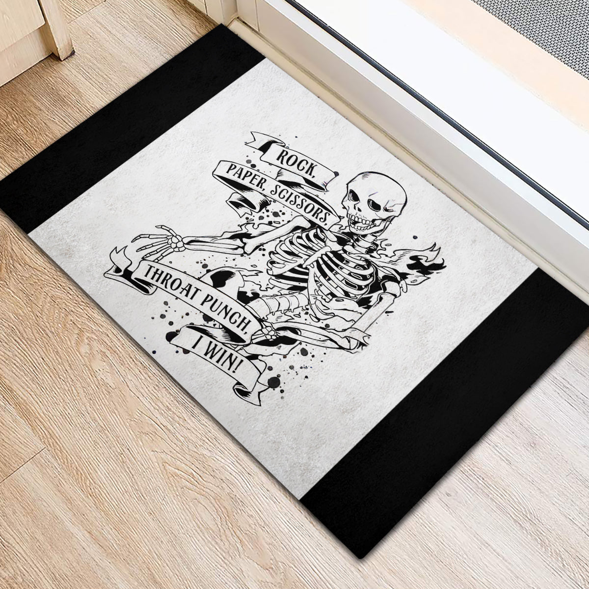 Art Skull Rubber Doormat Rock Paper Scissors Throat Punch I Win - Wonder Print Shop