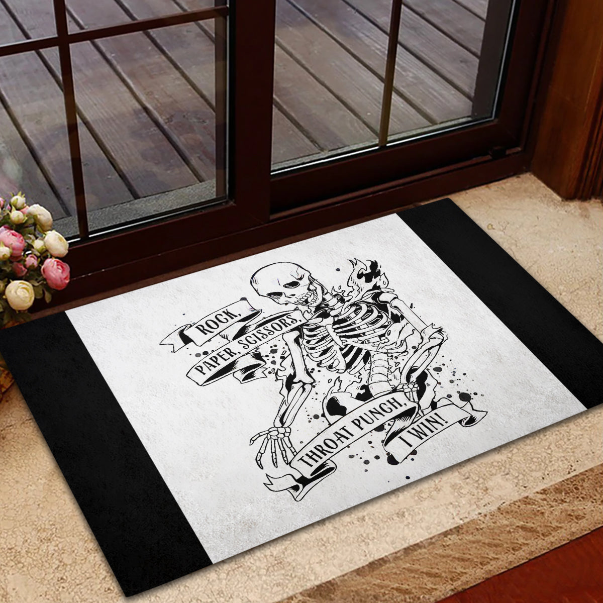 Art Skull Rubber Doormat Rock Paper Scissors Throat Punch I Win - Wonder Print Shop
