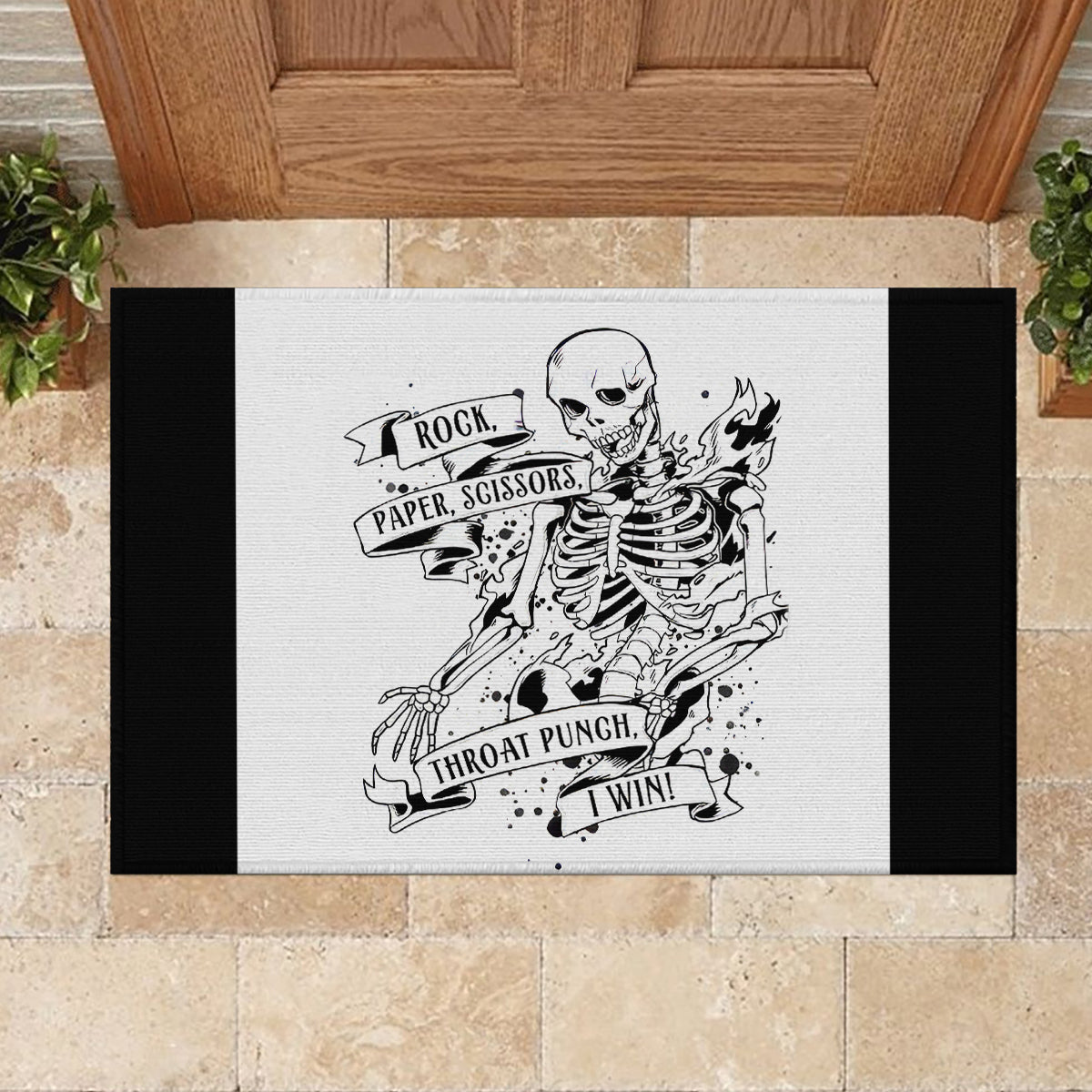 Art Skull Rubber Doormat Rock Paper Scissors Throat Punch I Win - Wonder Print Shop